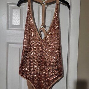 Bronze one-piece sequin swimsuit